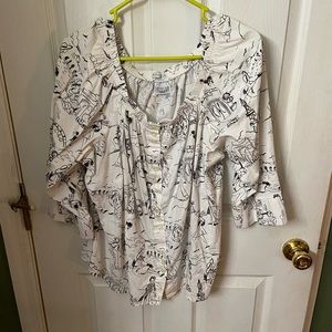 Carolina Colours black/white artsy button down blouse.  Plus size
